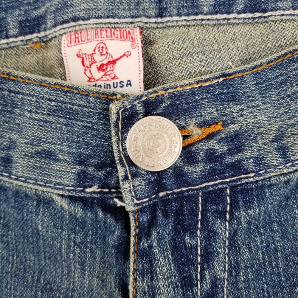 Vintage True‎ Religion Jeans Joey Embroidered Dragon 38x33 Blue Denim Flare 90s - Picture 10 of 16